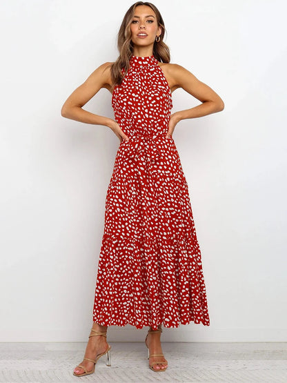 Summer Long Dress Polka Dot Casual Dresses Black Sexy Halter Strapless New Yellow Sundress Vacation Clothes For Women